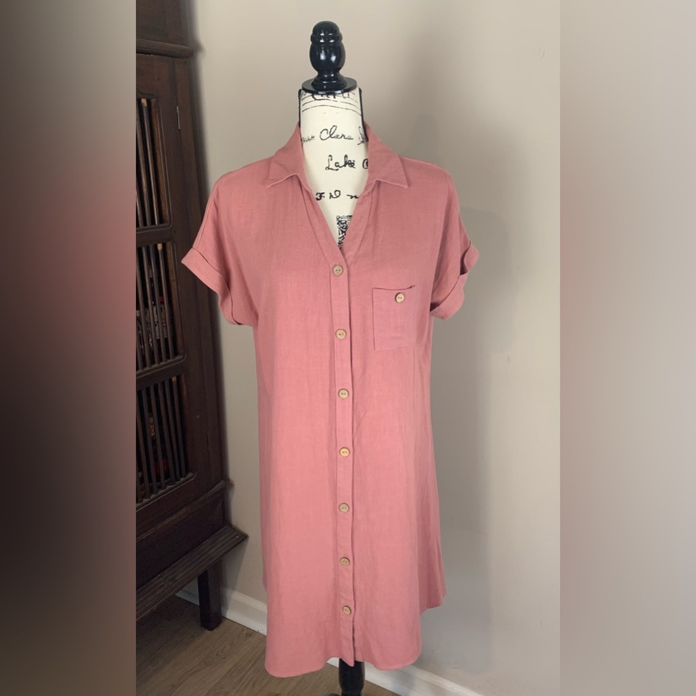 Naïf Vintage Linen Blend Blush Shirt Dress